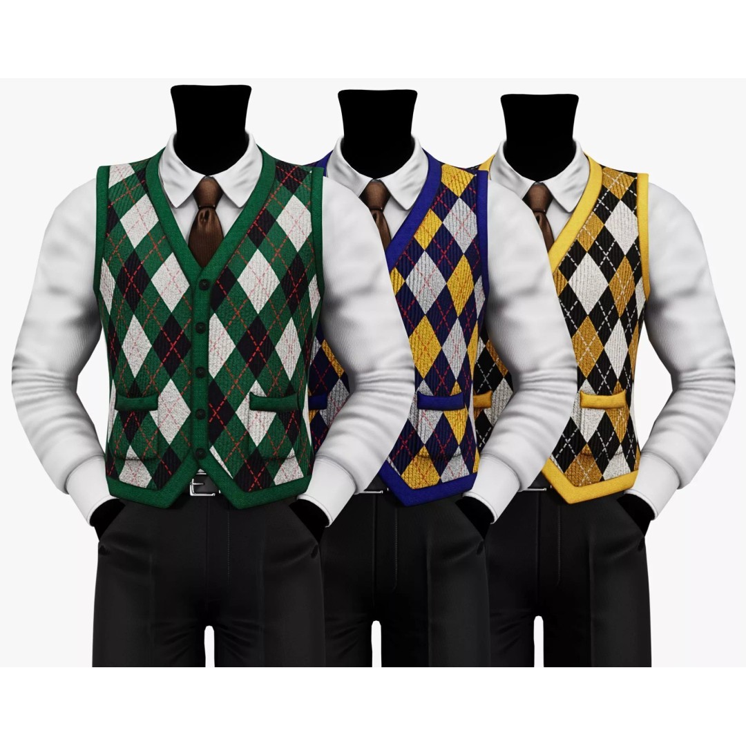 Vintage Argyle Sweater Vest 3D Model – Low Poly Game Asset, PBR Textures - View 10