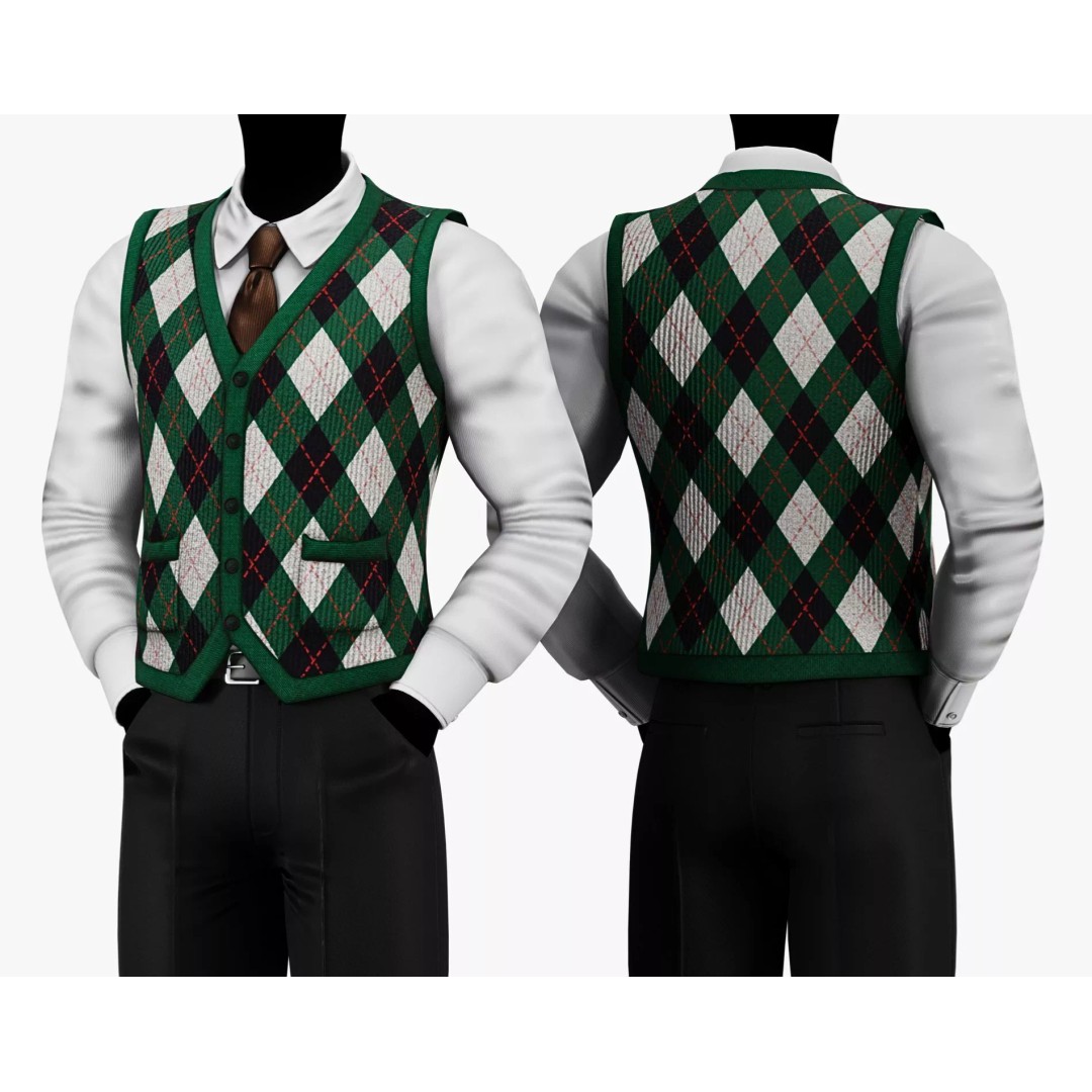 Vintage Argyle Sweater Vest 3D Model – Low Poly Game Asset, PBR Textures - View 11