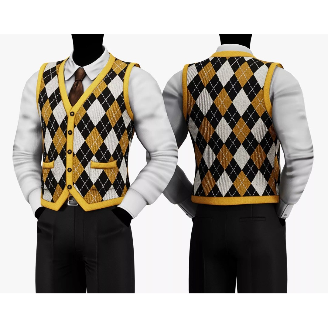 Vintage Argyle Sweater Vest 3D Model – Low Poly Game Asset, PBR Textures - View 13