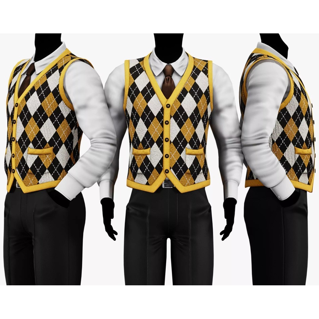 Vintage Argyle Sweater Vest 3D Model – Low Poly Game Asset, PBR Textures - View 19