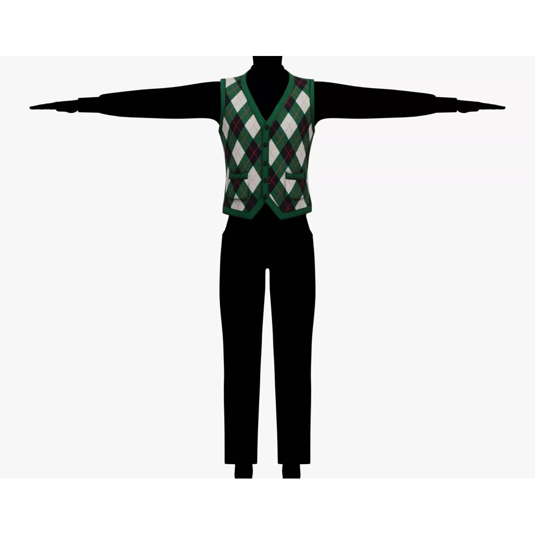 Vintage Argyle Sweater Vest 3D Model – Low Poly Game Asset, PBR Textures - View 20