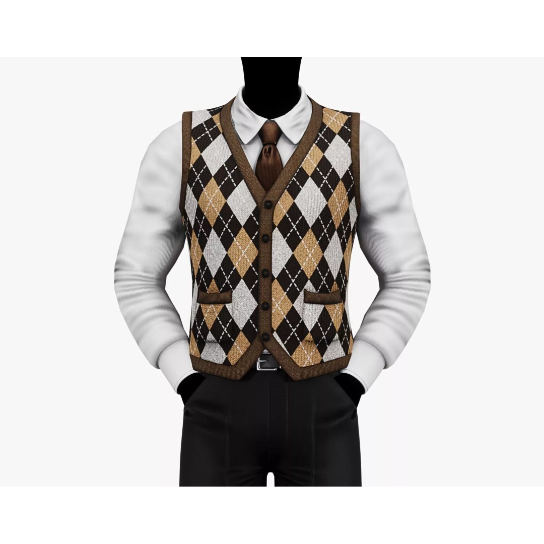 Vintage Argyle Sweater Vest 3D Model – Low Poly Game Asset, PBR Textures - View 4