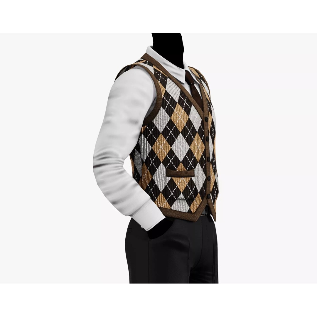 Vintage Argyle Sweater Vest 3D Model – Low Poly Game Asset, PBR Textures - View 5