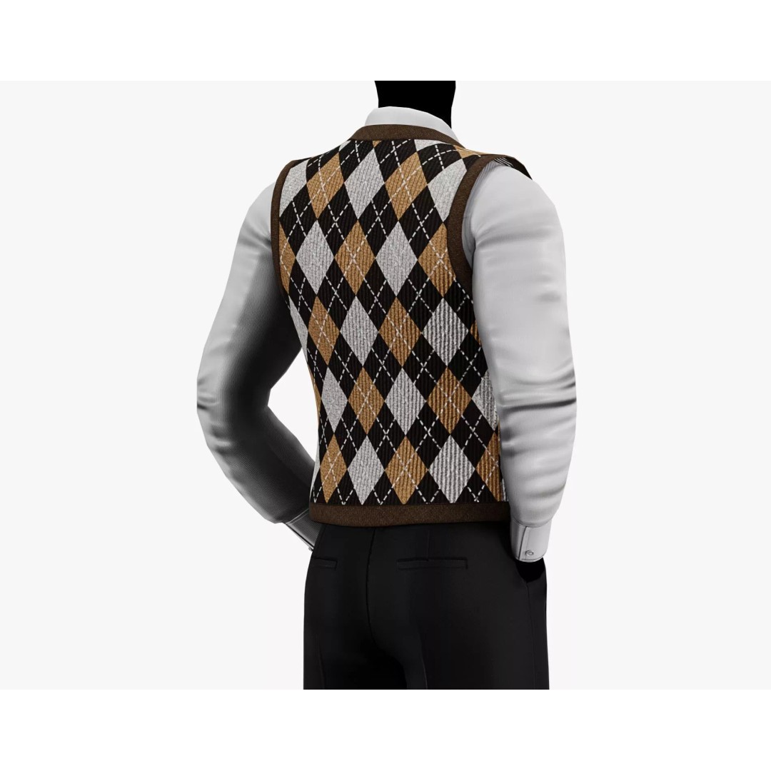 Vintage Argyle Sweater Vest 3D Model – Low Poly Game Asset, PBR Textures - View 6