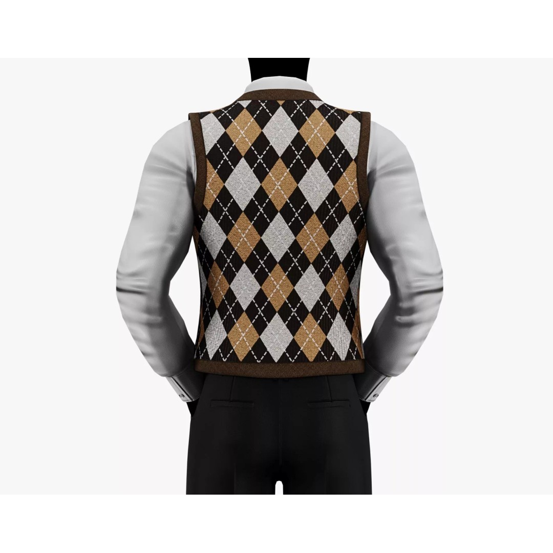 Vintage Argyle Sweater Vest 3D Model – Low Poly Game Asset, PBR Textures - View 7