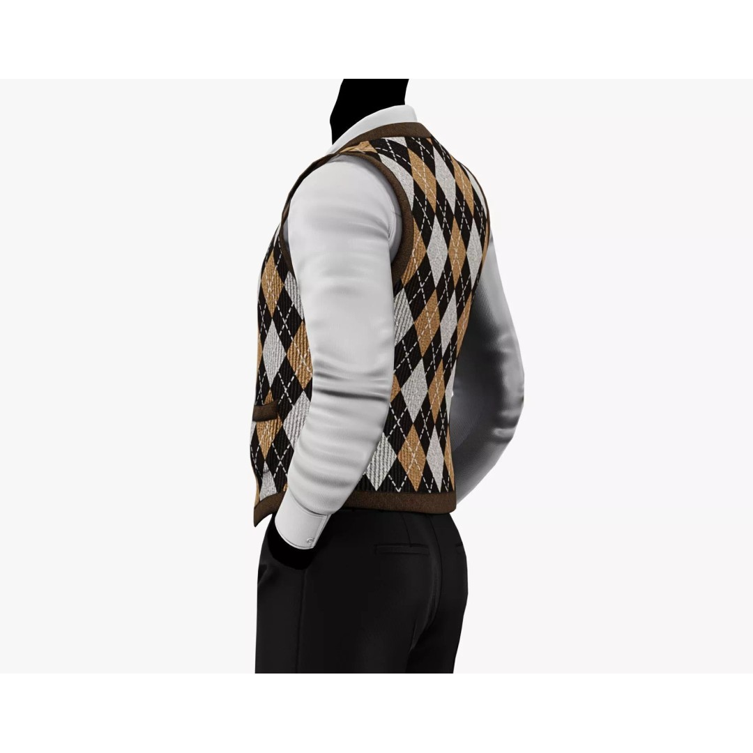 Vintage Argyle Sweater Vest 3D Model – Low Poly Game Asset, PBR Textures - View 8