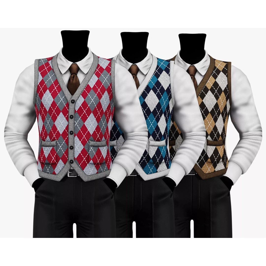 Vintage Argyle Sweater Vest 3D Model – Low Poly Game Asset, PBR Textures - View 9