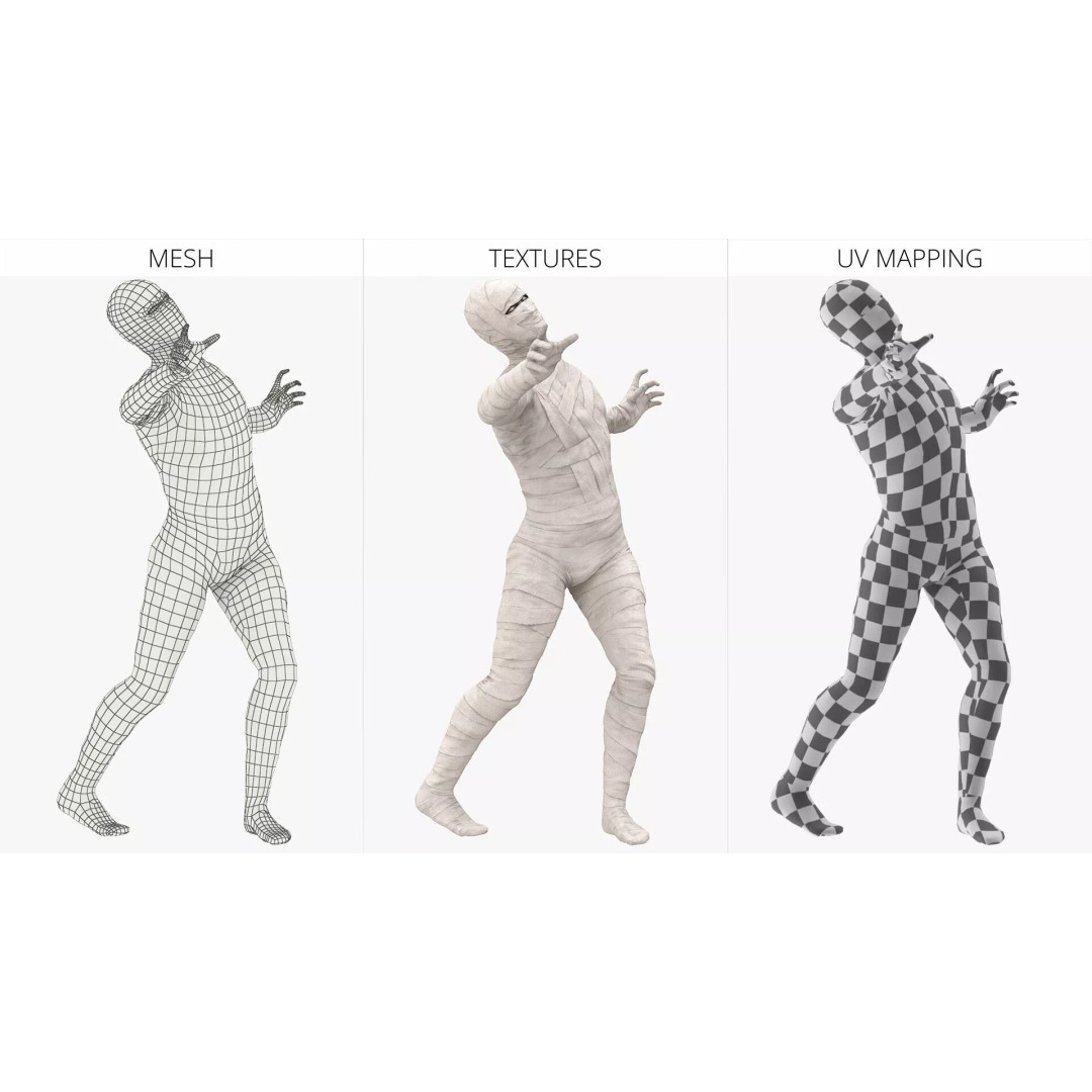 Mummy 3D Model – Rigged Character in Clean Bandage, FBX & OBJ - View 8