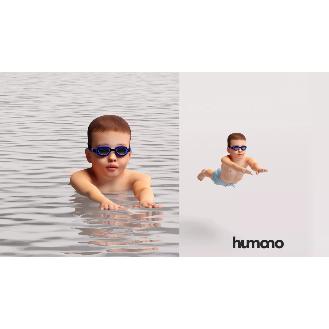Humano Swimming Kid Boy 3D Model – PBR Textured, Game-Ready, FBX - View 2