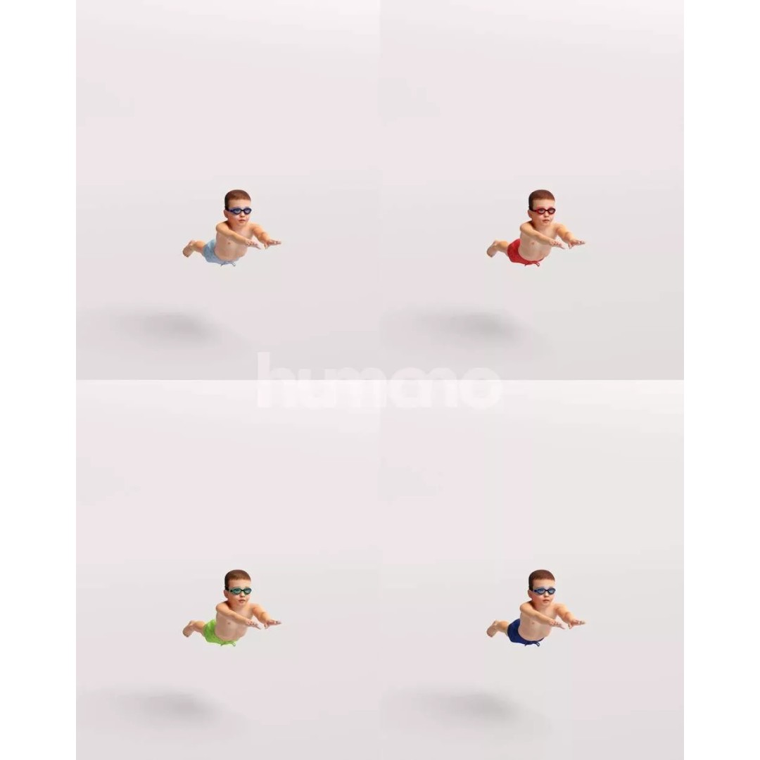 Humano Swimming Kid Boy 3D Model – PBR Textured, Game-Ready, FBX - View 5