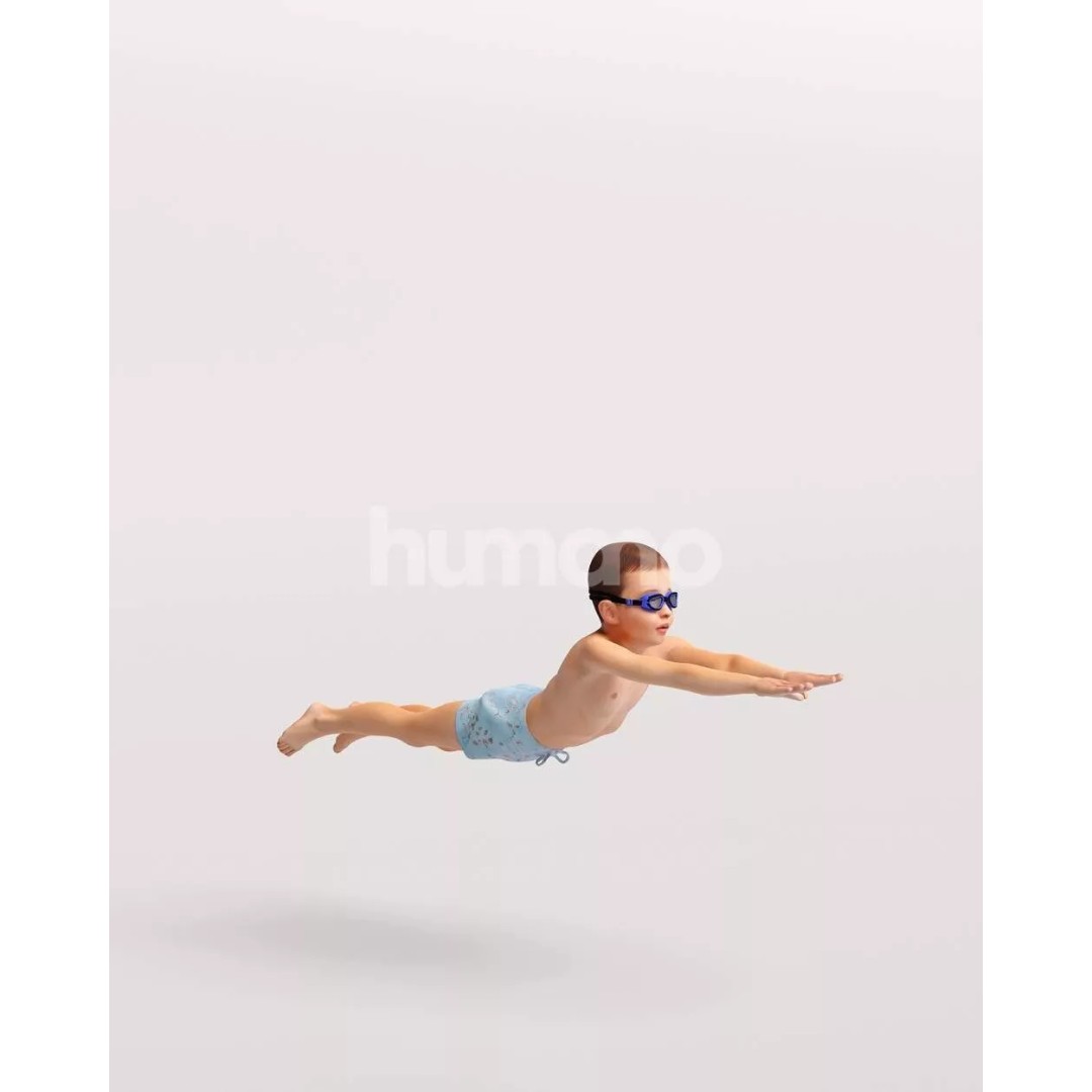 Humano Swimming Kid Boy 3D Model – PBR Textured, Game-Ready, FBX - View 6