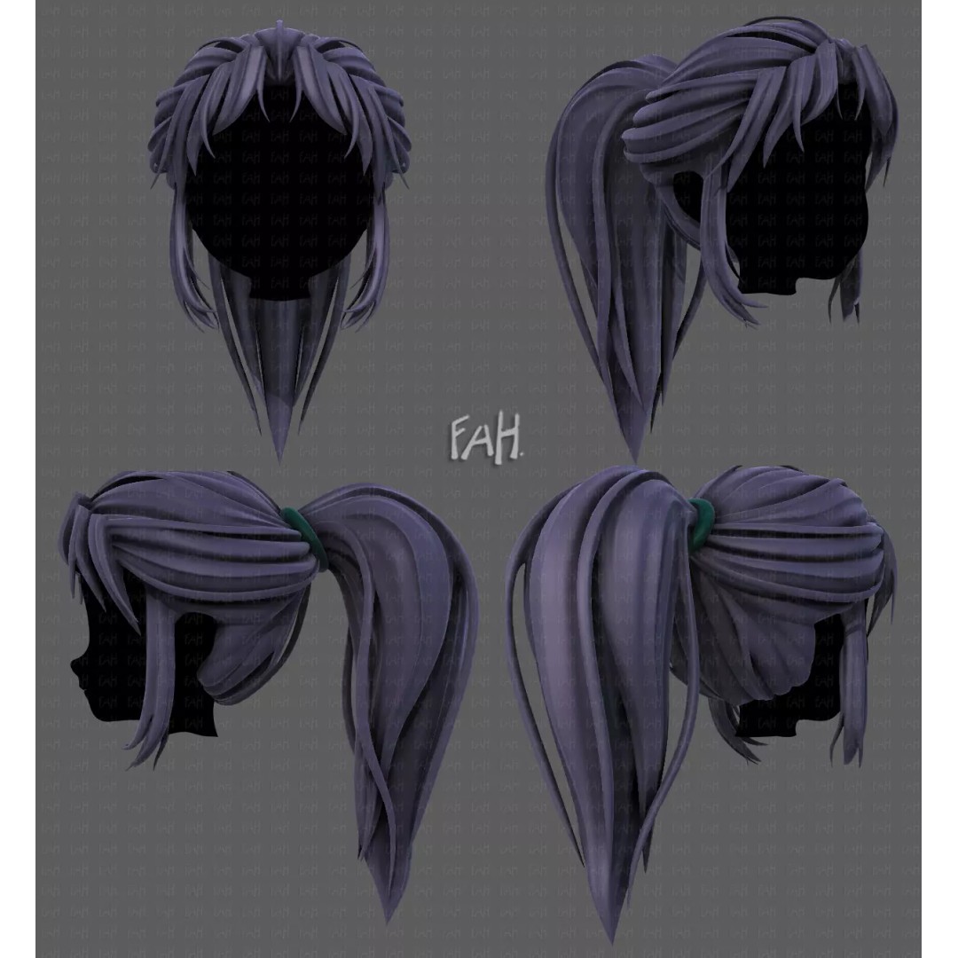3D Girl Hair Model – Low Poly Cartoon Hairstyle for Animation, FBX - View 2