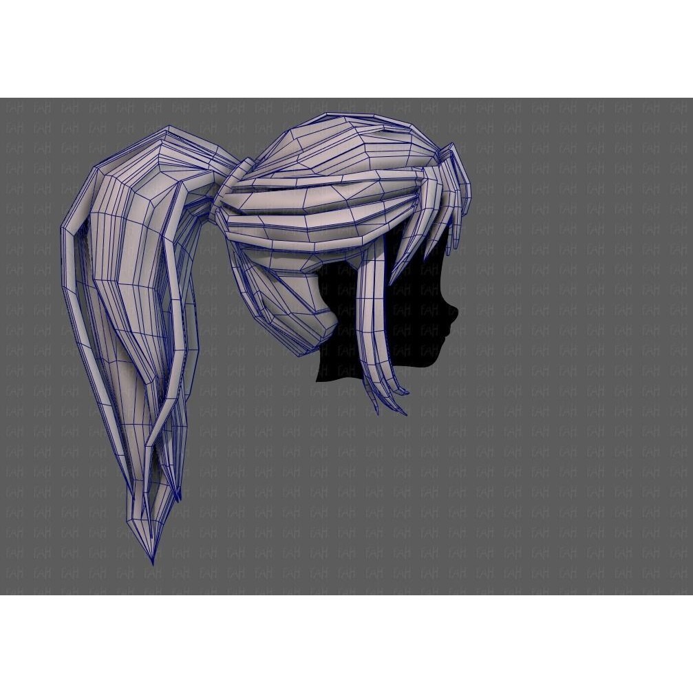 3D Girl Hair Model – Low Poly Cartoon Hairstyle for Animation, FBX - View 29