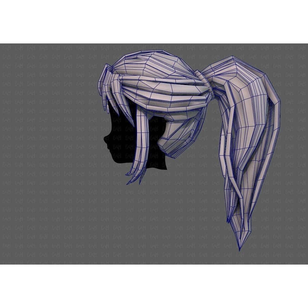 3D Girl Hair Model – Low Poly Cartoon Hairstyle for Animation, FBX - View 33