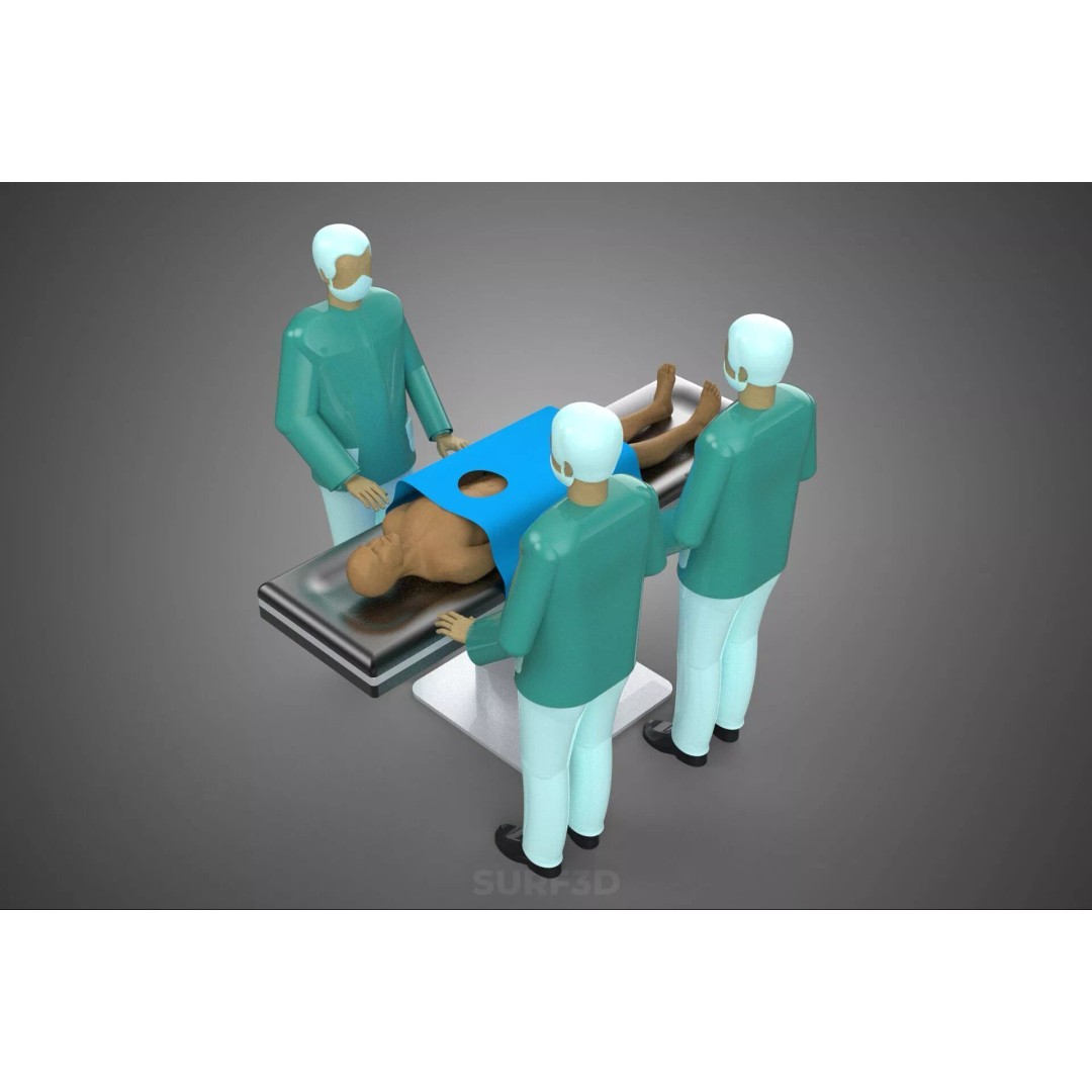 Medical Team 3D Model – High-Detail Surgeon and Patient Scene, FBX - View 3
