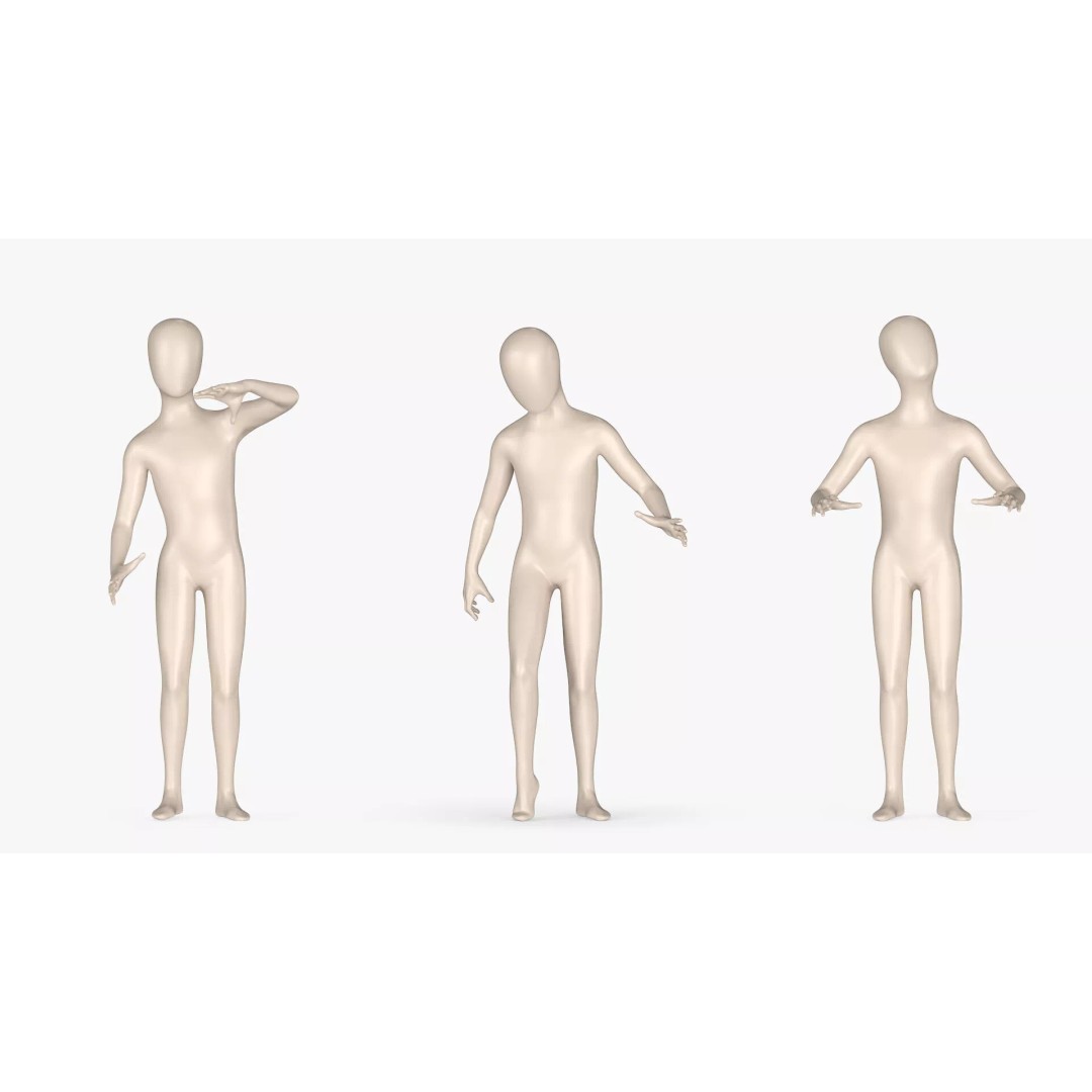 Child Mannequin 3D Model – Rigged Stylized Figure for Fashion Display - View 2
