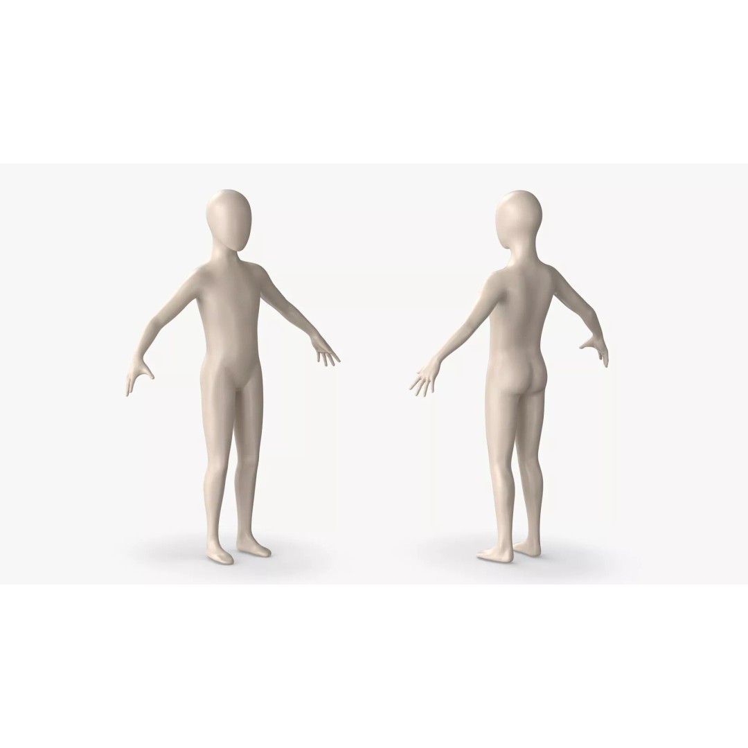 Child Mannequin 3D Model – Rigged Stylized Figure for Fashion Display - View 3