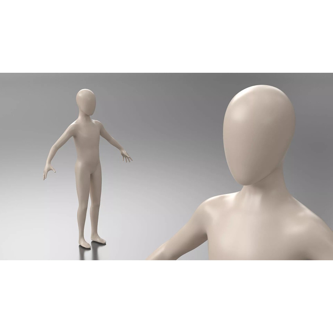 Child Mannequin 3D Model – Rigged Stylized Figure for Fashion Display - View 6