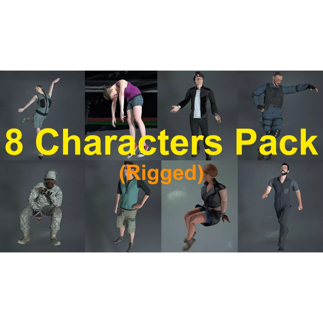 8 Characters 3D Model – Rigged Male and Female Characters, FBX, Blender - View 2