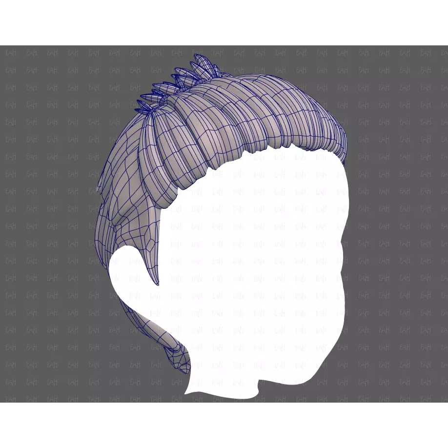 Base Hair 3D Model – Cartoon Low Poly Hairstyle for Animation - View 12