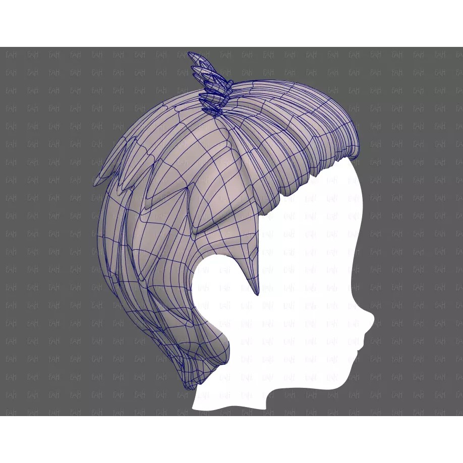 Base Hair 3D Model – Cartoon Low Poly Hairstyle for Animation - View 13