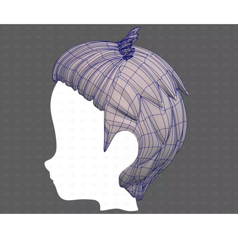 Base Hair 3D Model – Cartoon Low Poly Hairstyle for Animation - View 17