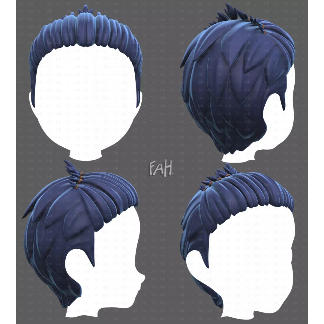 Base Hair 3D Model – Cartoon Low Poly Hairstyle for Animation - View 2