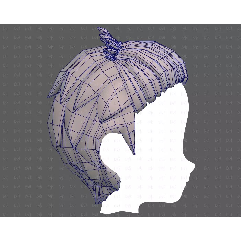 Base Hair 3D Model – Cartoon Low Poly Hairstyle for Animation - View 29