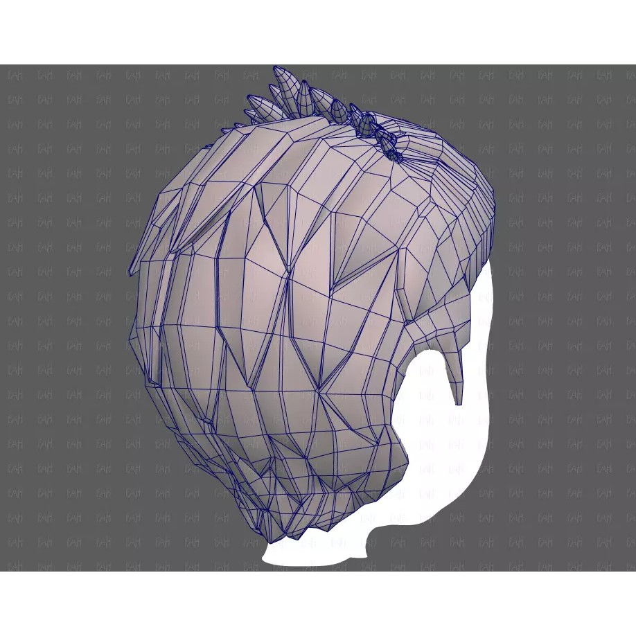 Base Hair 3D Model – Cartoon Low Poly Hairstyle for Animation - View 30