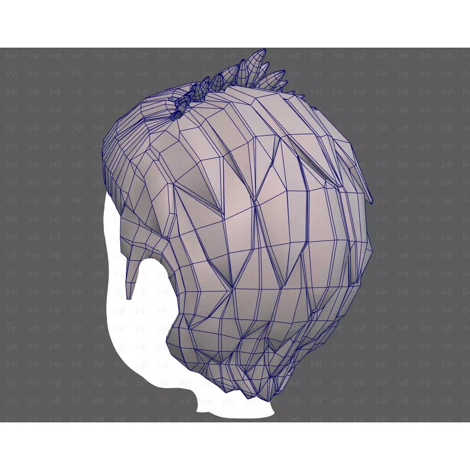 Base Hair 3D Model – Cartoon Low Poly Hairstyle for Animation - View 32