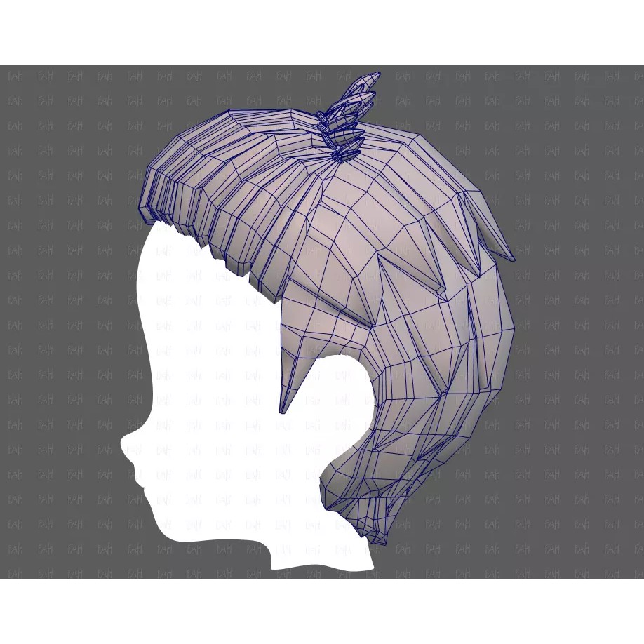 Base Hair 3D Model – Cartoon Low Poly Hairstyle for Animation - View 33