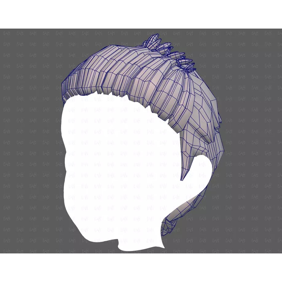 Base Hair 3D Model – Cartoon Low Poly Hairstyle for Animation - View 34
