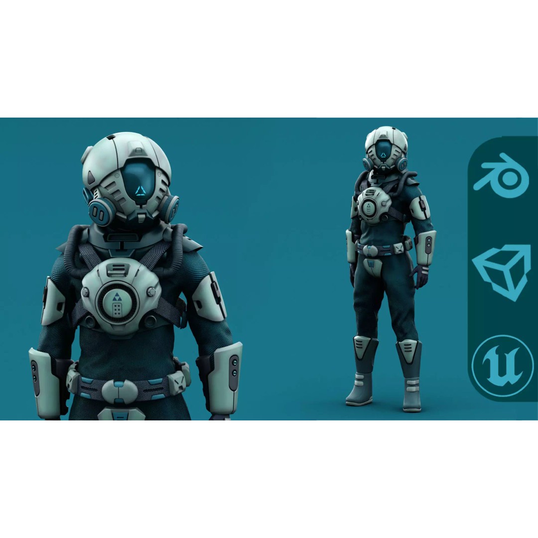 Astronaut J-1 3D Model – Rigged Sci-Fi Character for Unreal Engine & Unity - View 2