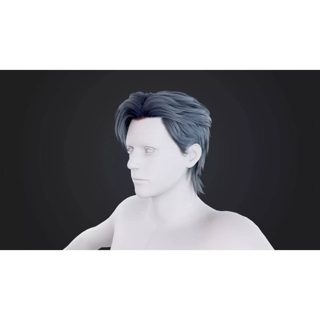 Realistic Male Hair 3D Model – Low Poly Game Asset, FBX, OBJ - View 2