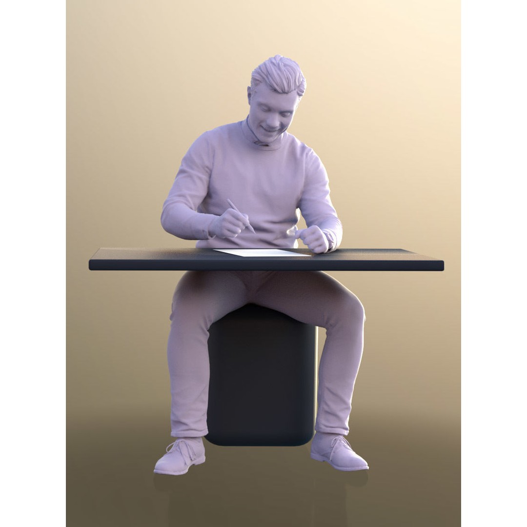 Office Guy 3D Model – Low Poly Character at Desk Writing, FBX, OBJ - View 5