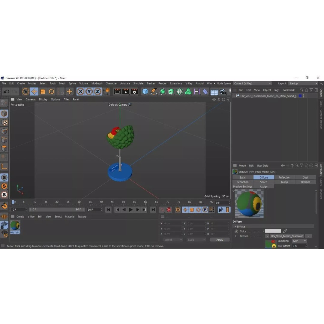 HIV Virus 3D Model – Educational Detailed Structure on Metal Stand