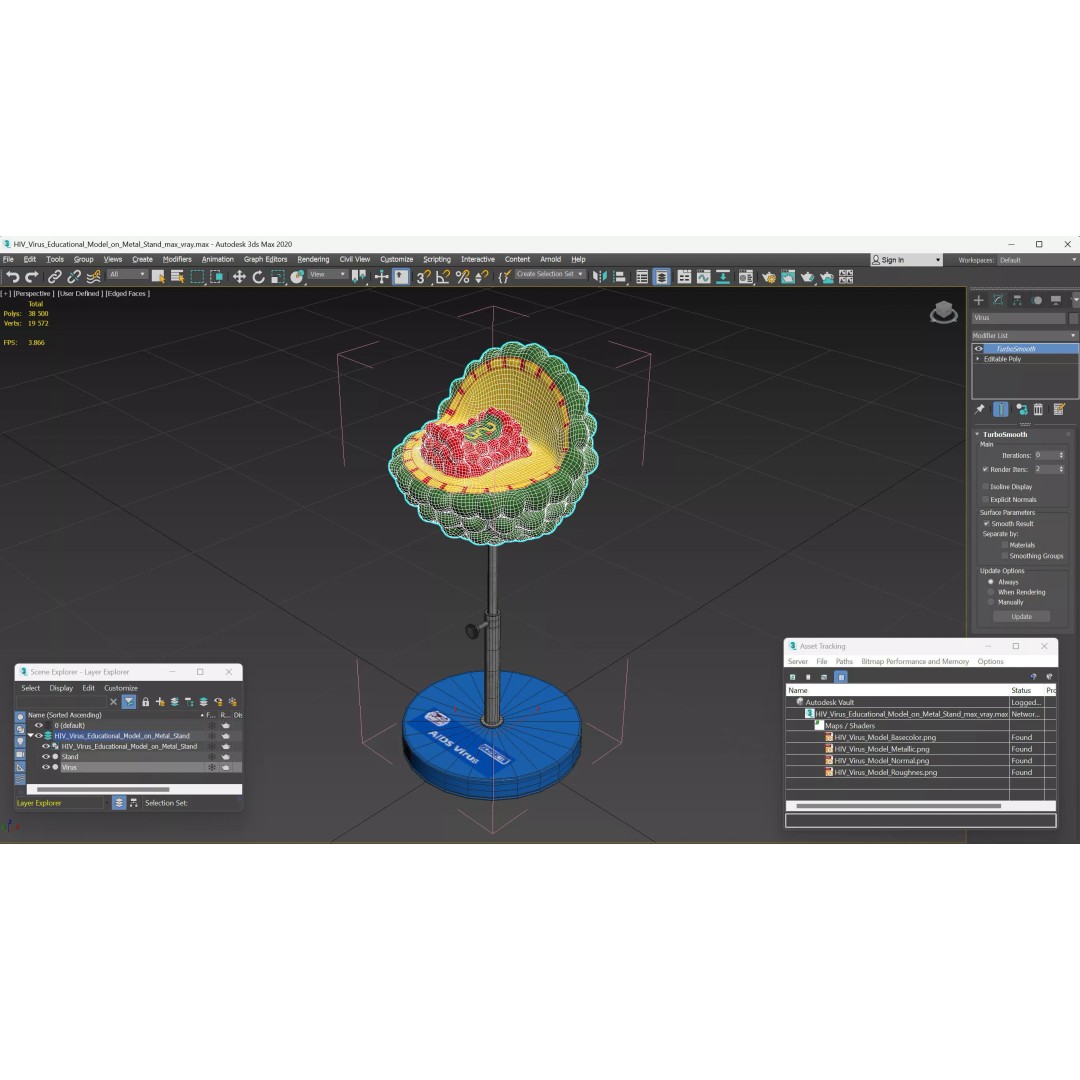 HIV Virus 3D Model – Educational Detailed Structure on Metal Stand - View 14