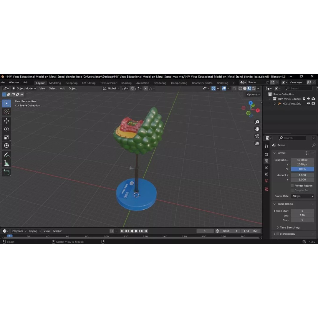 HIV Virus 3D Model – Educational Detailed Structure on Metal Stand - View 19