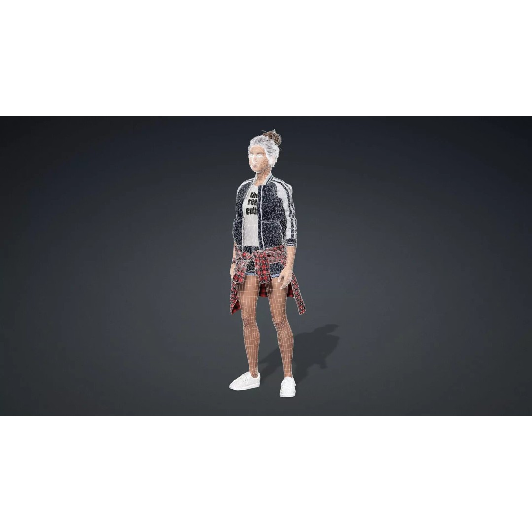 Elegant Woman 3D Model – Fully Rigged Character for Animation, FBX