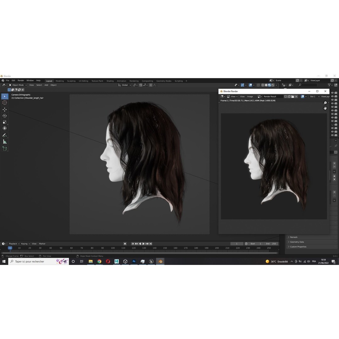 Realistic Female Hair Card 3D Model – Low-Poly Game Asset, FBX - View 11