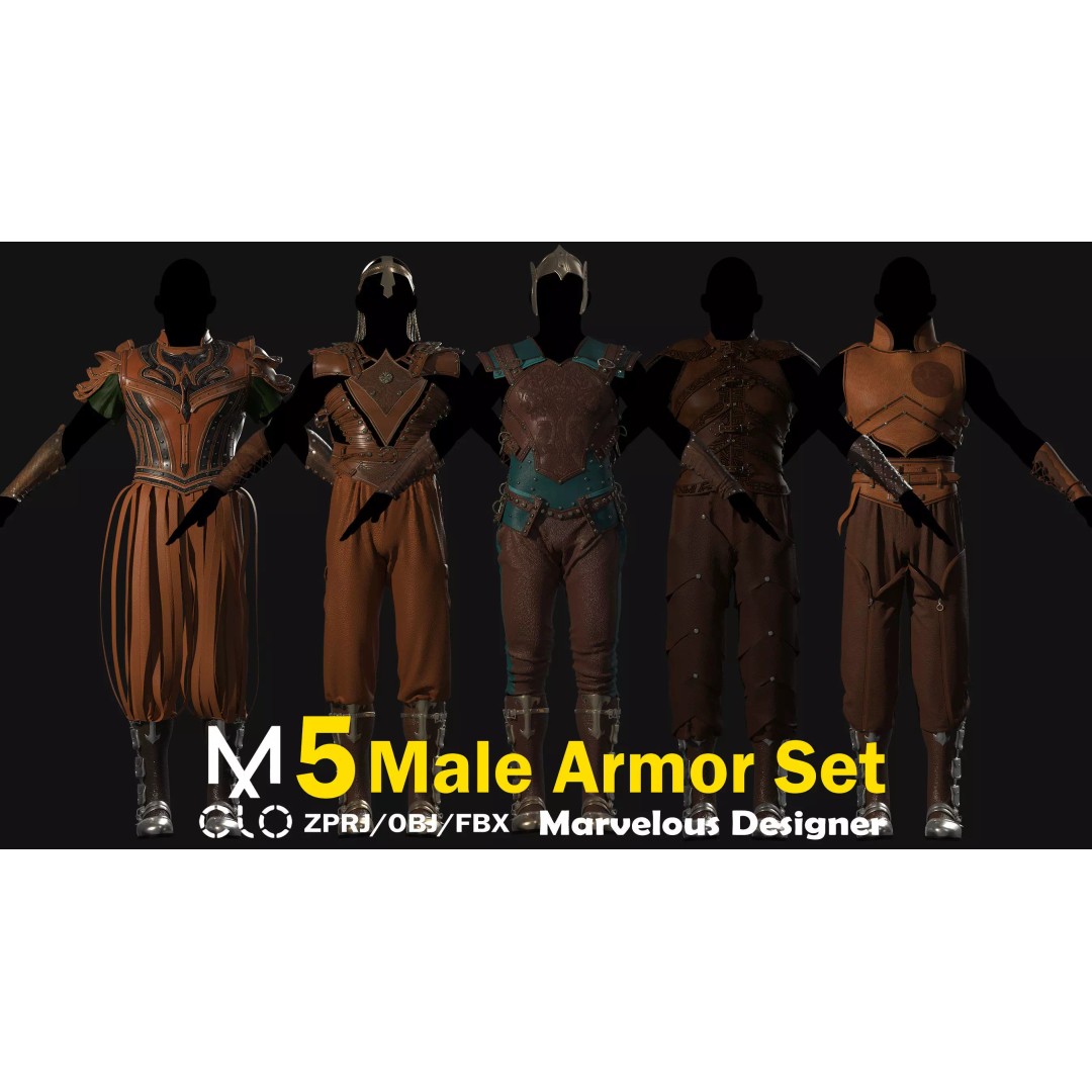 Male Armor Outfit 3D Model – High Poly Game-Ready Character Asset, FBX, OBJ - View 2