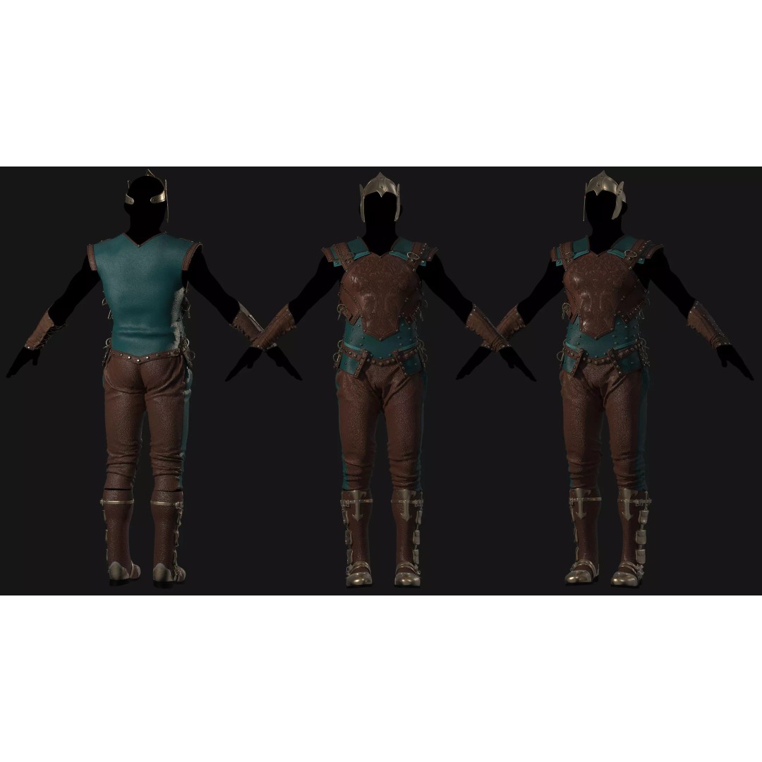 Male Armor Outfit 3D Model – High Poly Game-Ready Character Asset, FBX, OBJ - View 3