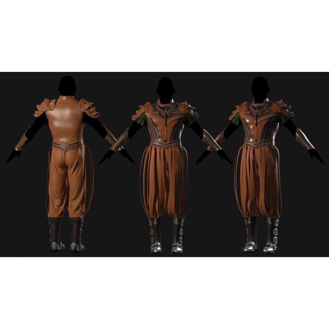 Male Armor Outfit 3D Model – High Poly Game-Ready Character Asset, FBX, OBJ - View 9