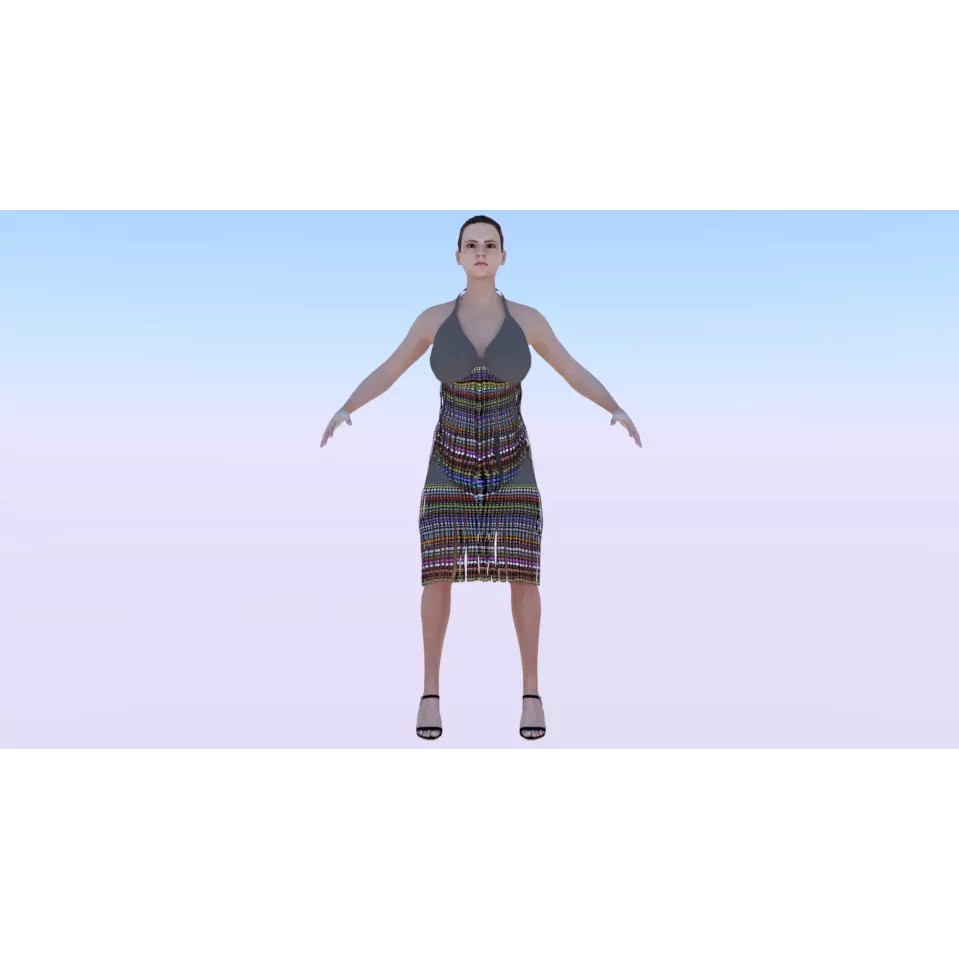Woman in Dress 3D Model – Low Poly Rigged Character, FBX, PBR - View 2