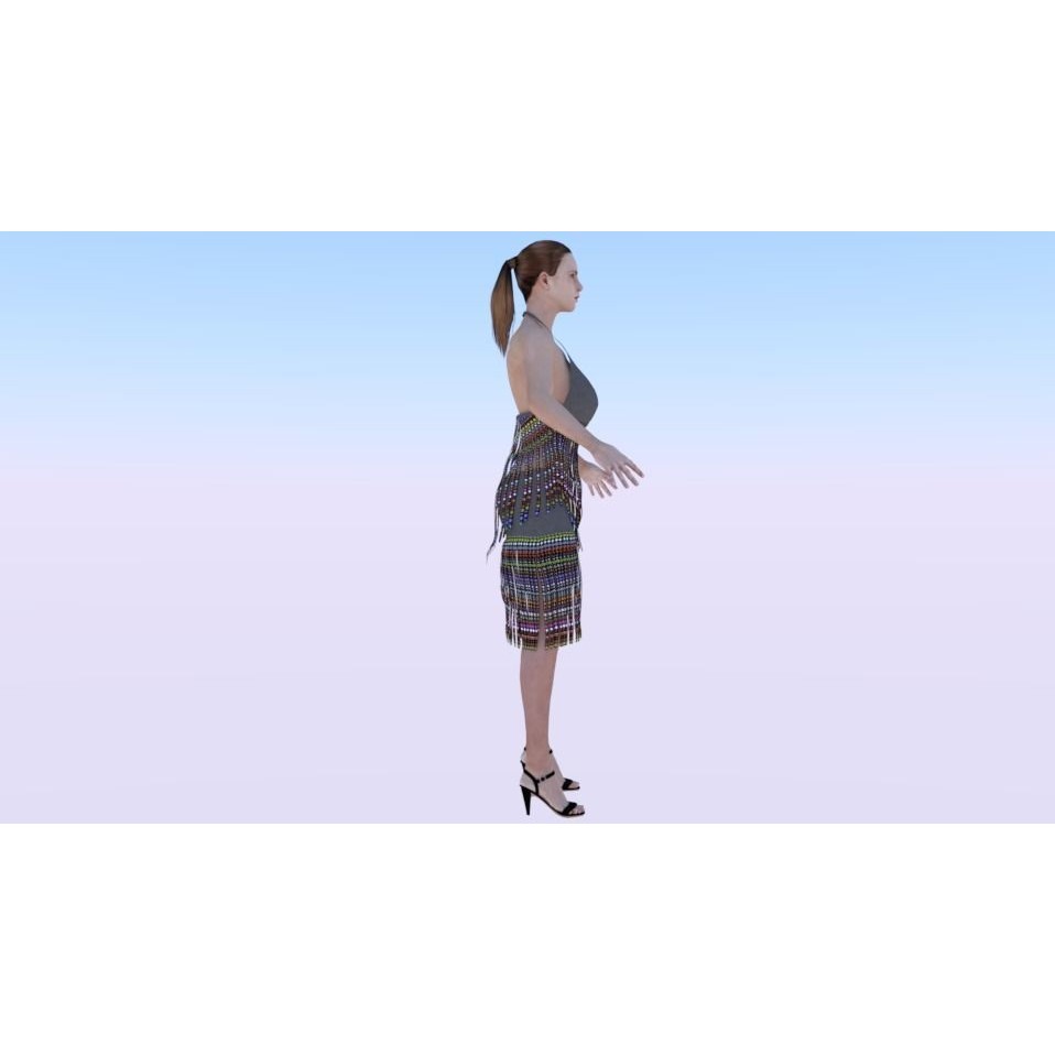 Woman in Dress 3D Model – Low Poly Rigged Character, FBX, PBR - View 3