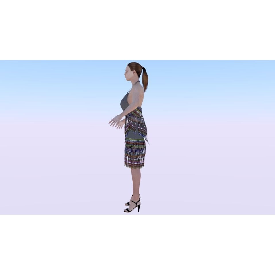 Woman in Dress 3D Model – Low Poly Rigged Character, FBX, PBR - View 4