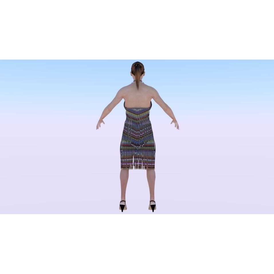Woman in Dress 3D Model – Low Poly Rigged Character, FBX, PBR - View 5