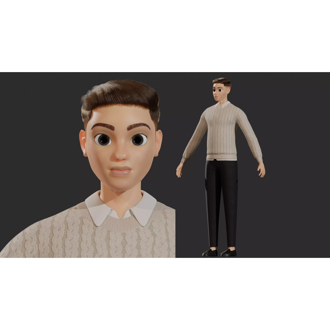 William Cartoon Character 3D Model – Low Poly Game Asset, FBX - View 2