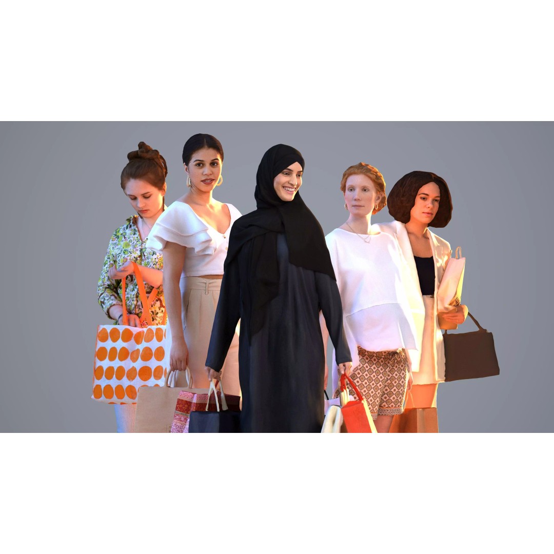 5 Character 3D Model Set – Diverse Shoppers for Retail, FBX/OBJ - View 2