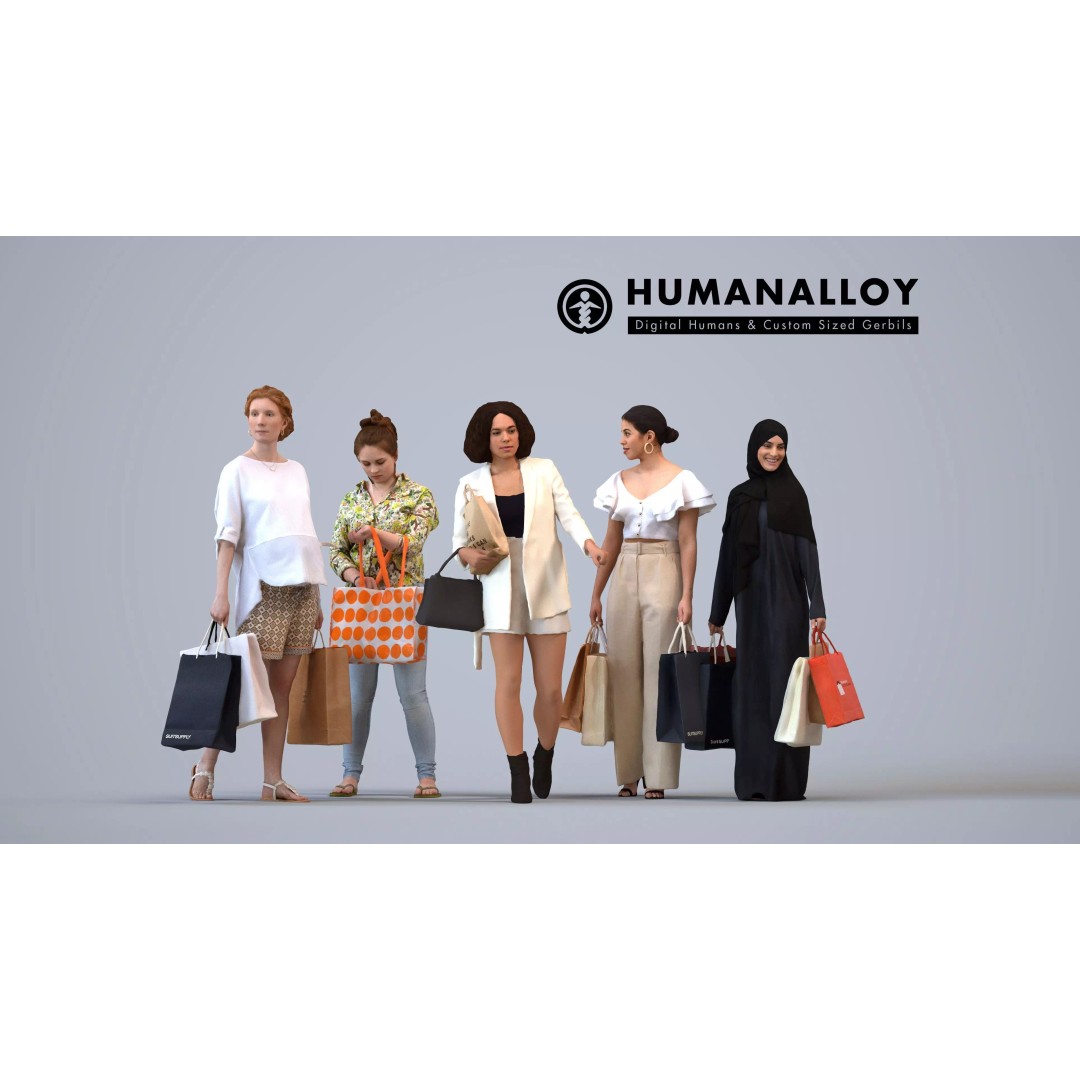 5 Character 3D Model Set – Diverse Shoppers for Retail, FBX/OBJ - View 3